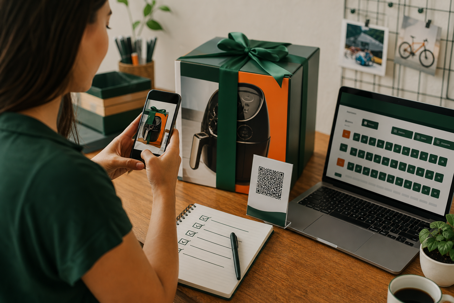 Organizador preparando fotos e informações de uma campanha de rifa
