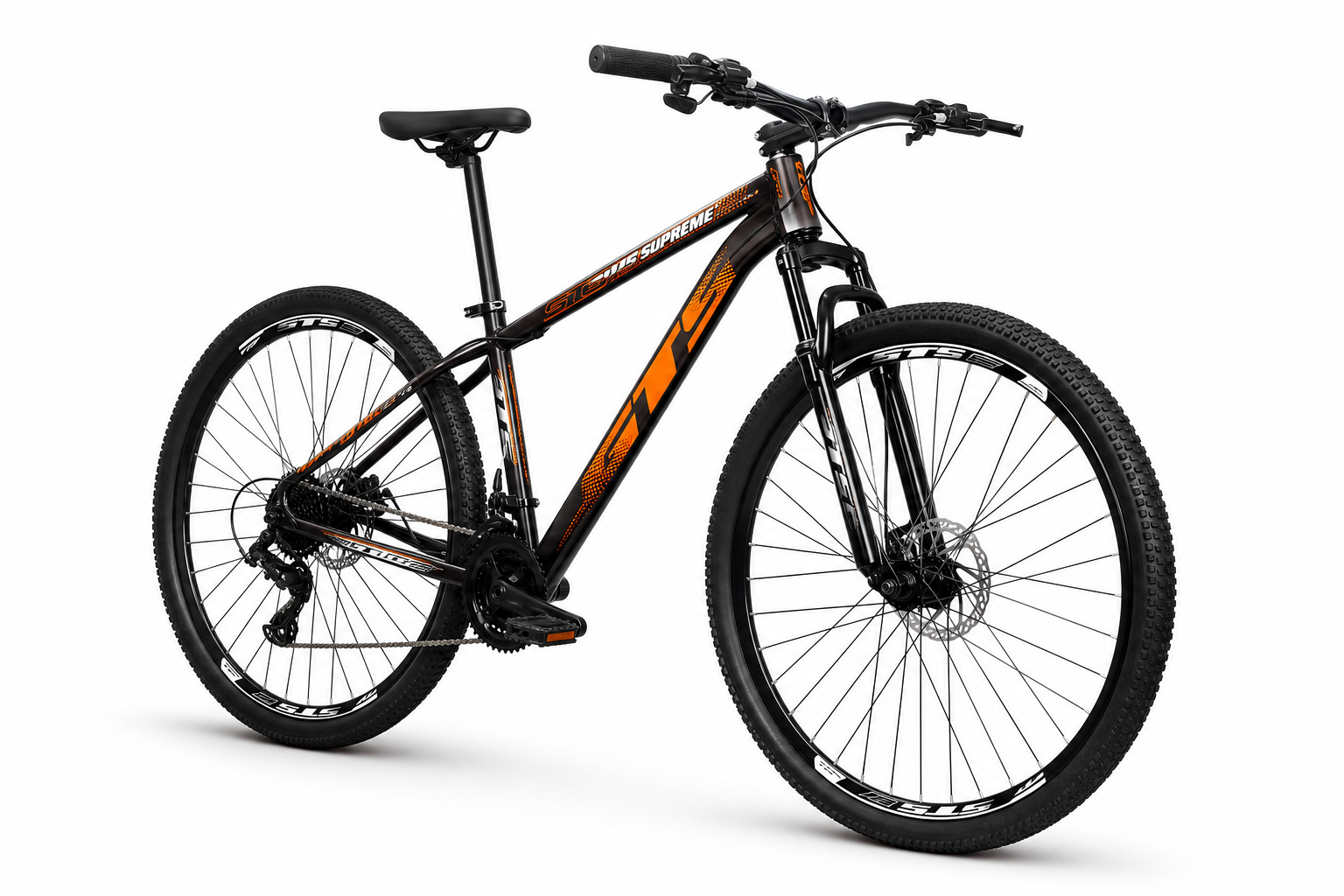 Bicicleta GTS Supreme preto e laranja, prêmio da rifa